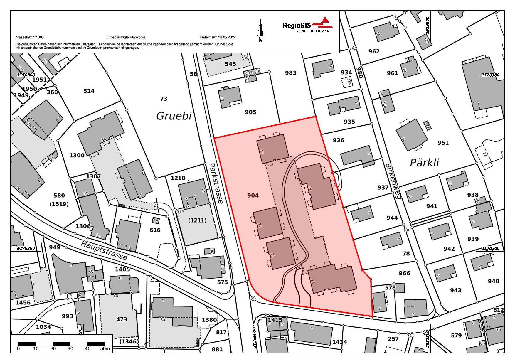 Kataster-/Lageplan mit markiertem Grundstück