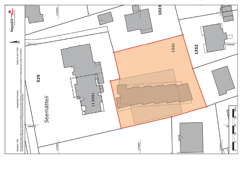 Lageplan mit markiertem Grundstück