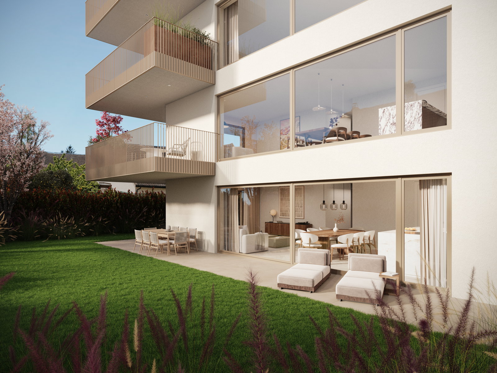 Moderne Wohnanlage mit Garten und Terrassen