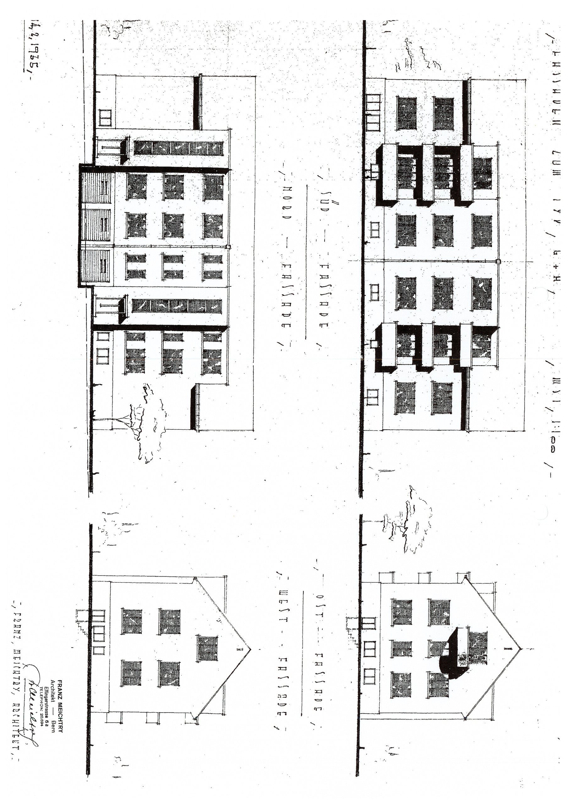 Historische Fassadenansichten eines Mehrfamilienhauses