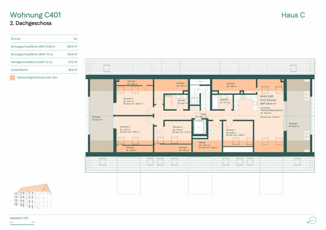 Dachgeschoss-Grundriss einer Wohnung