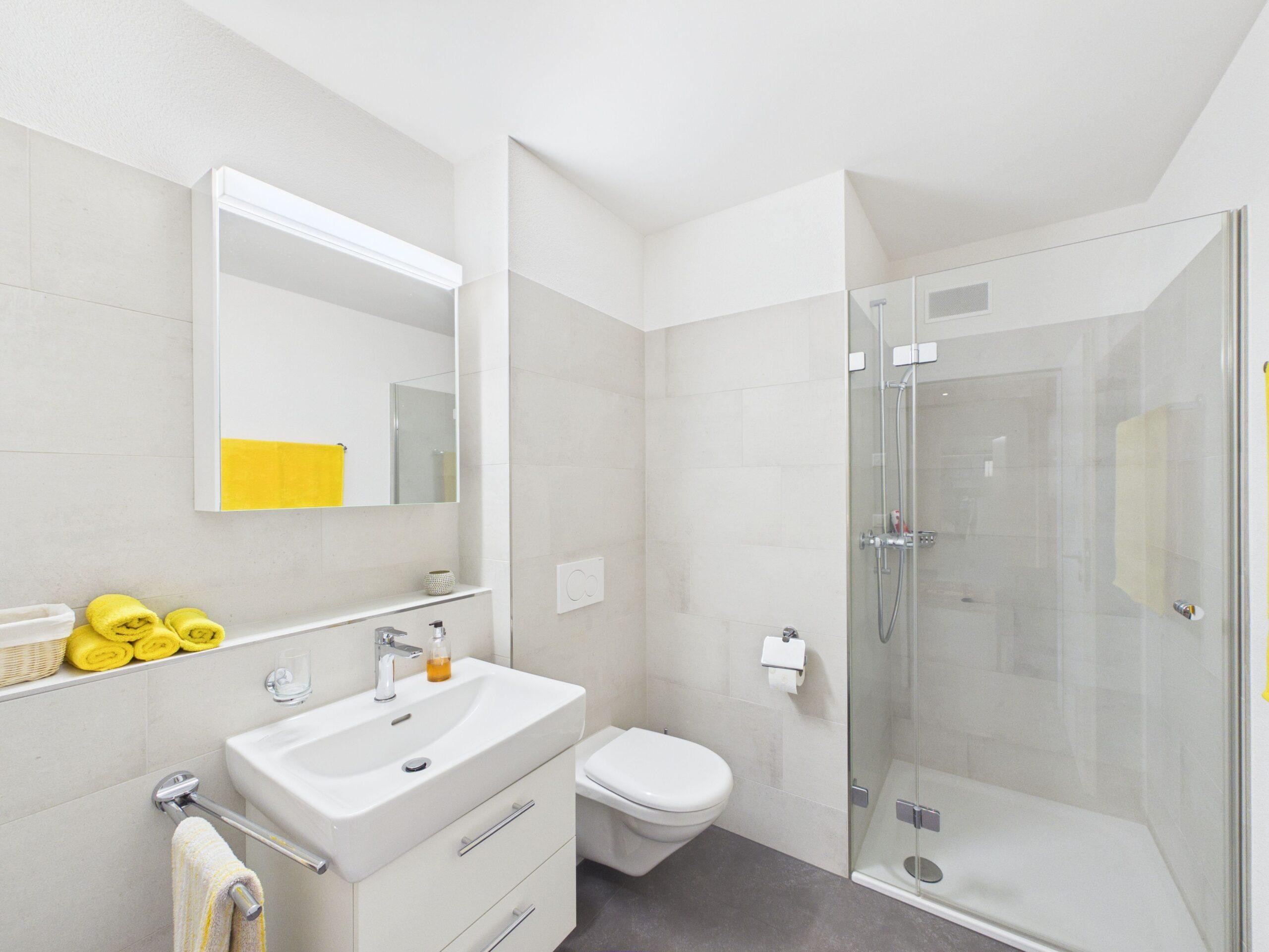 Modernes Badezimmer mit Dusche und Waschtisch