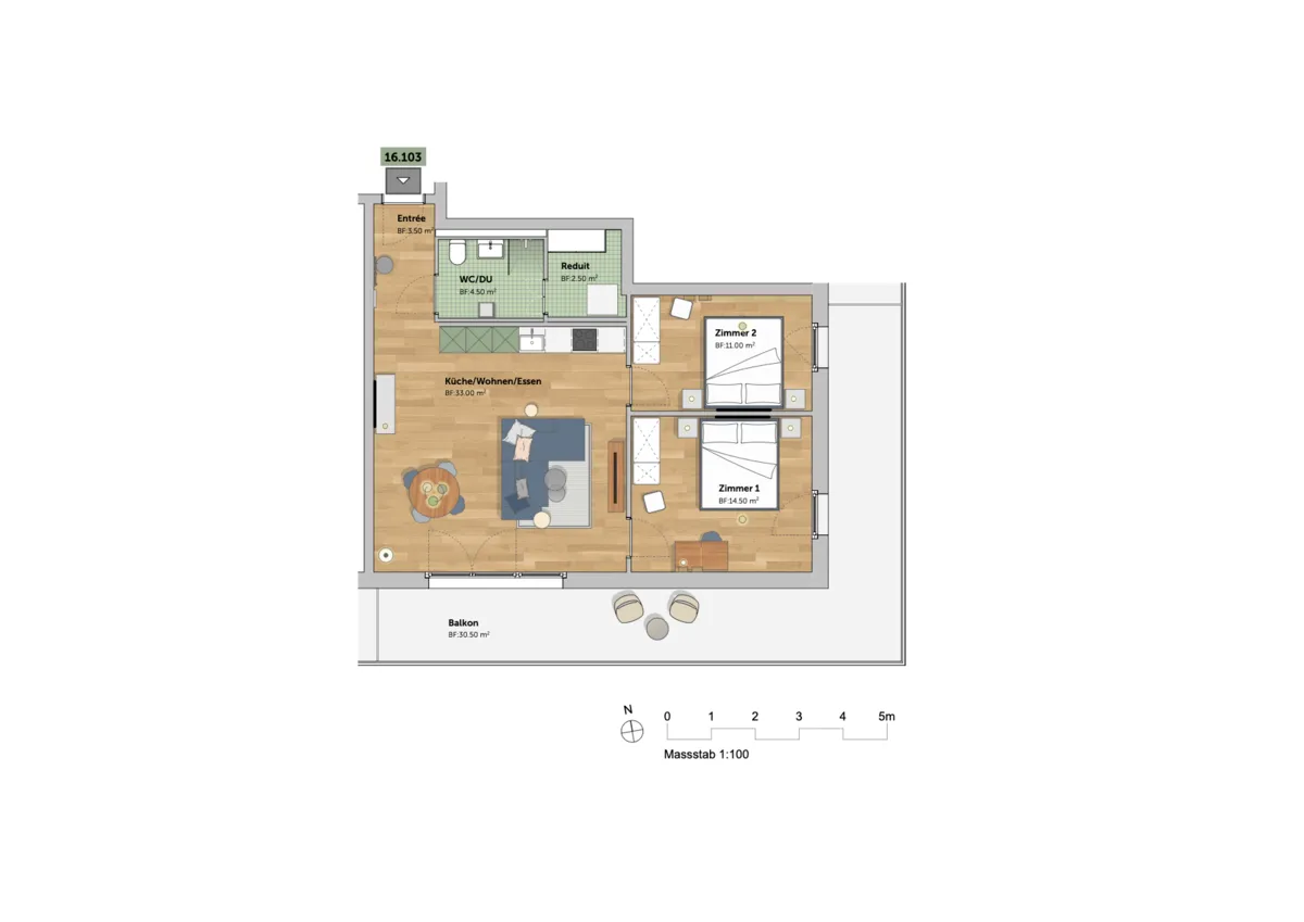 Grundriss einer Wohnung mit Balkon