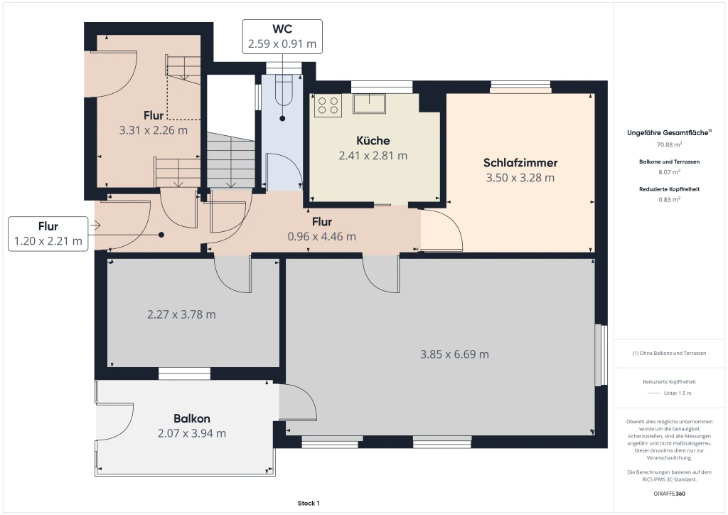Grundriss einer Wohnung mit Balkon