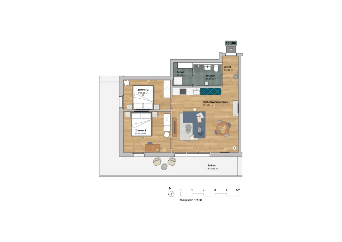 Grundriss einer Wohnung mit Balkon