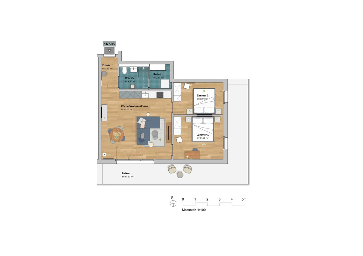 Grundriss einer Wohnung mit Balkon