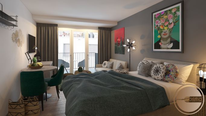 Gemütliches Schlafzimmer mit Balkonzugang