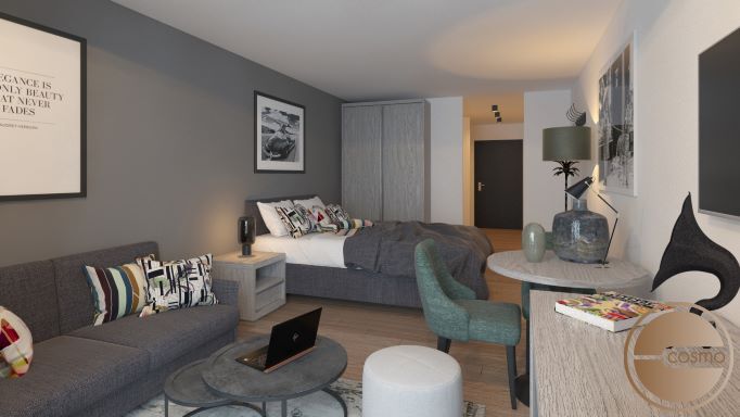 Modernes Schlafzimmer mit Sitzbereich
