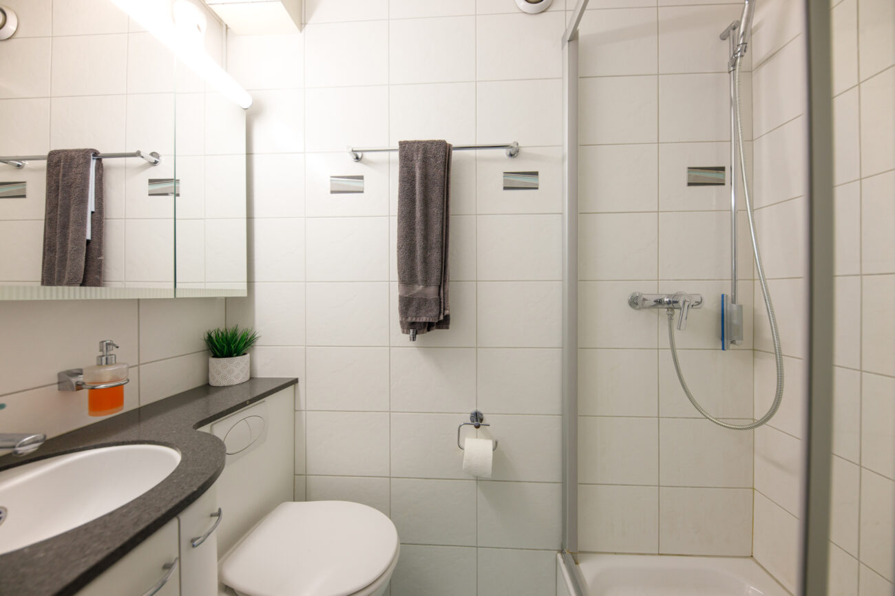 Modernes Badezimmer mit Dusche und Waschbecken