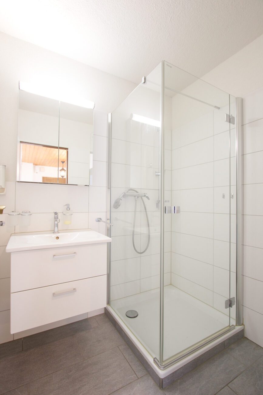 Modernes Badezimmer mit Dusche und Waschtisch