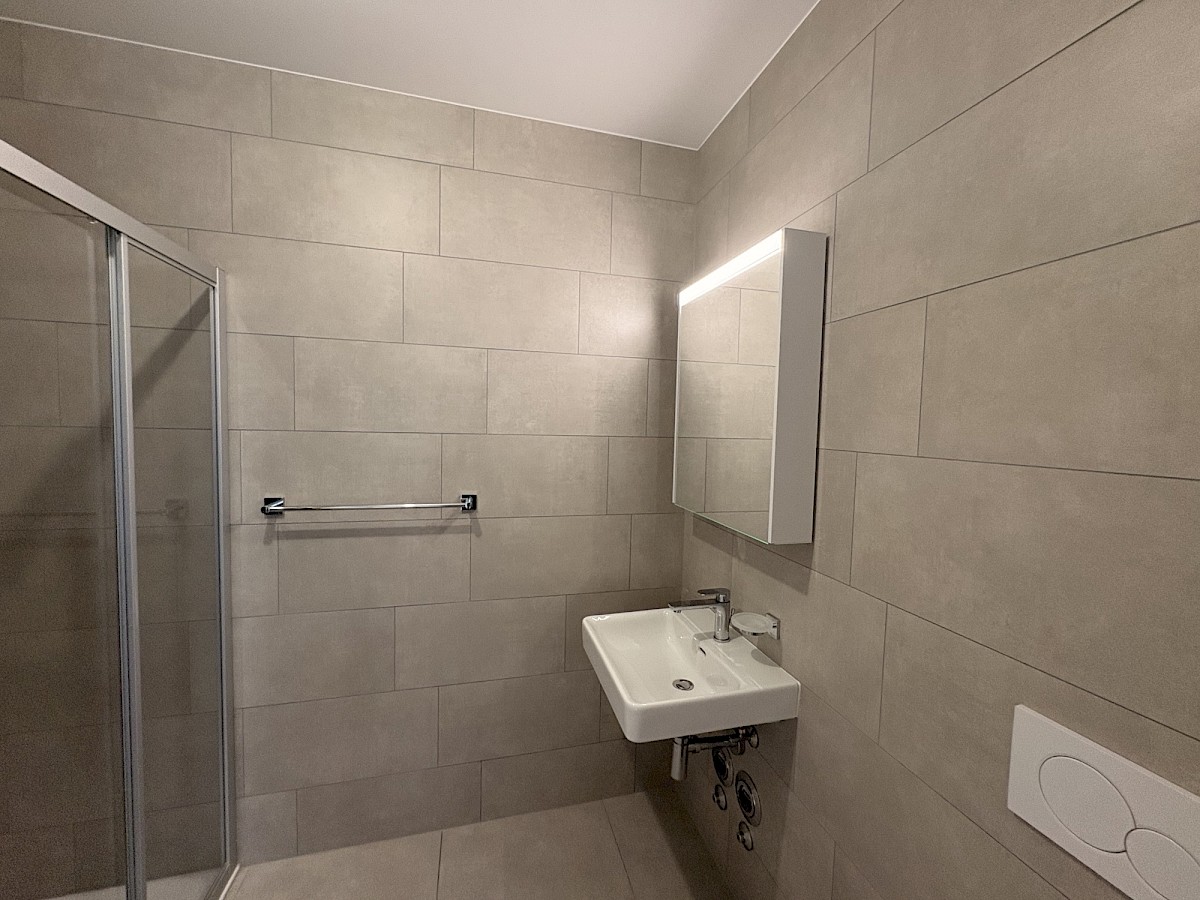 Modernes Badezimmer mit Dusche und Waschtisch