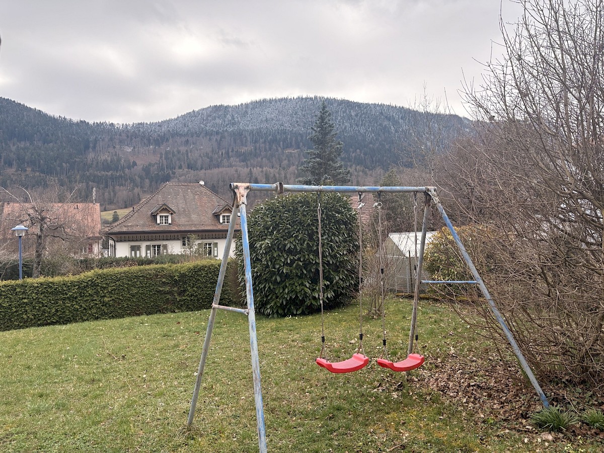 Garten mit Schaukel und Bergblick