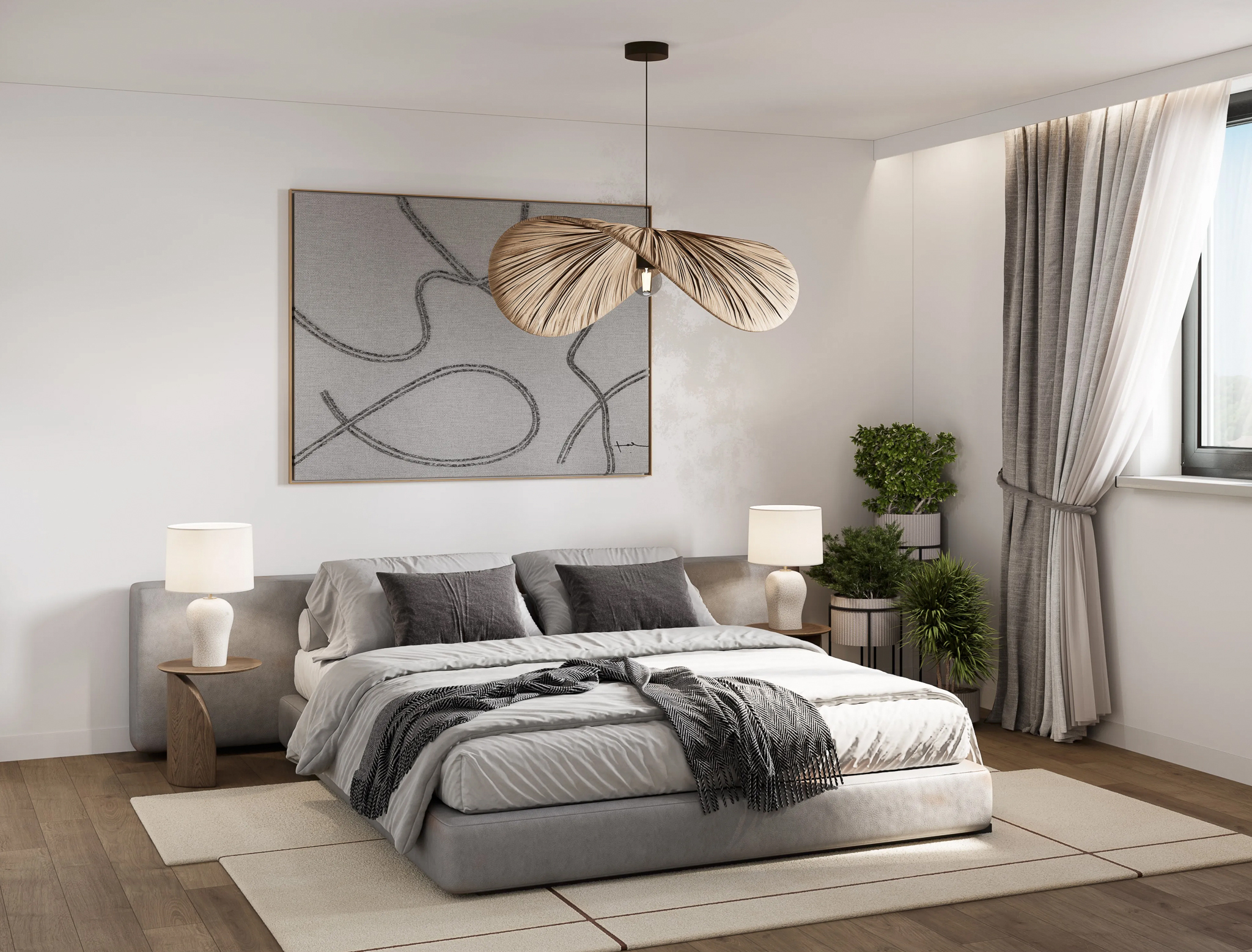 Stilvolles, helles Schlafzimmer