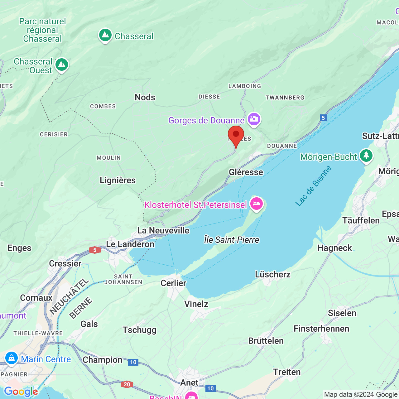 Kartenansicht einer Region am Bielersee