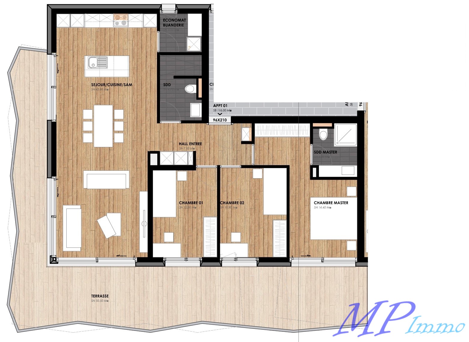Grundriss einer Wohnung mit Terrasse