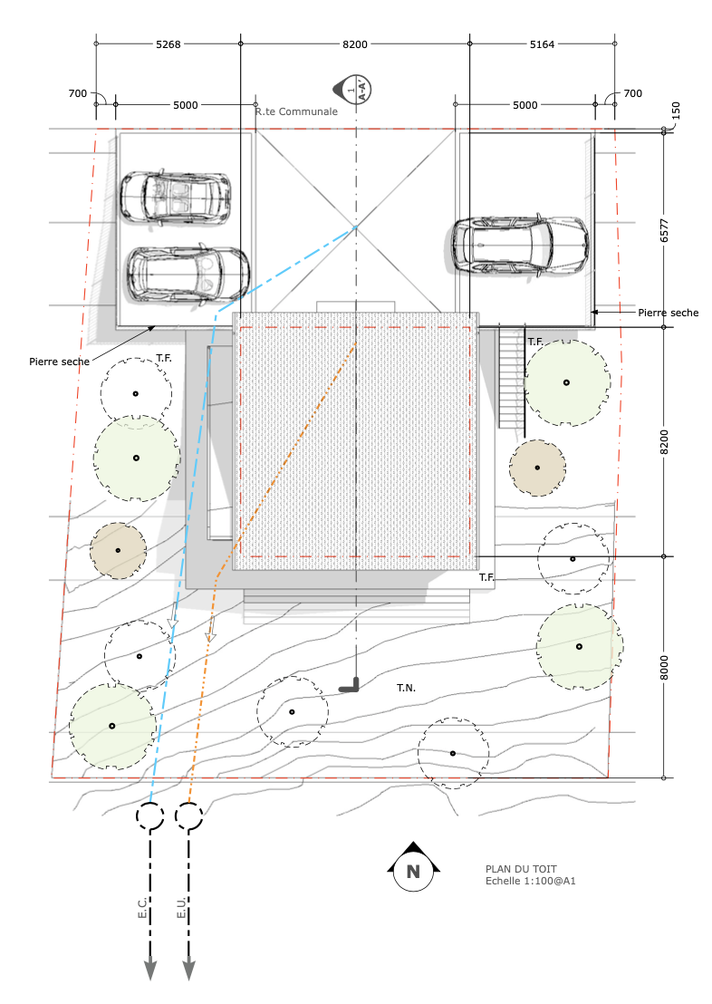 Lageplan eines Grundstücks mit Haus und Stellplätzen