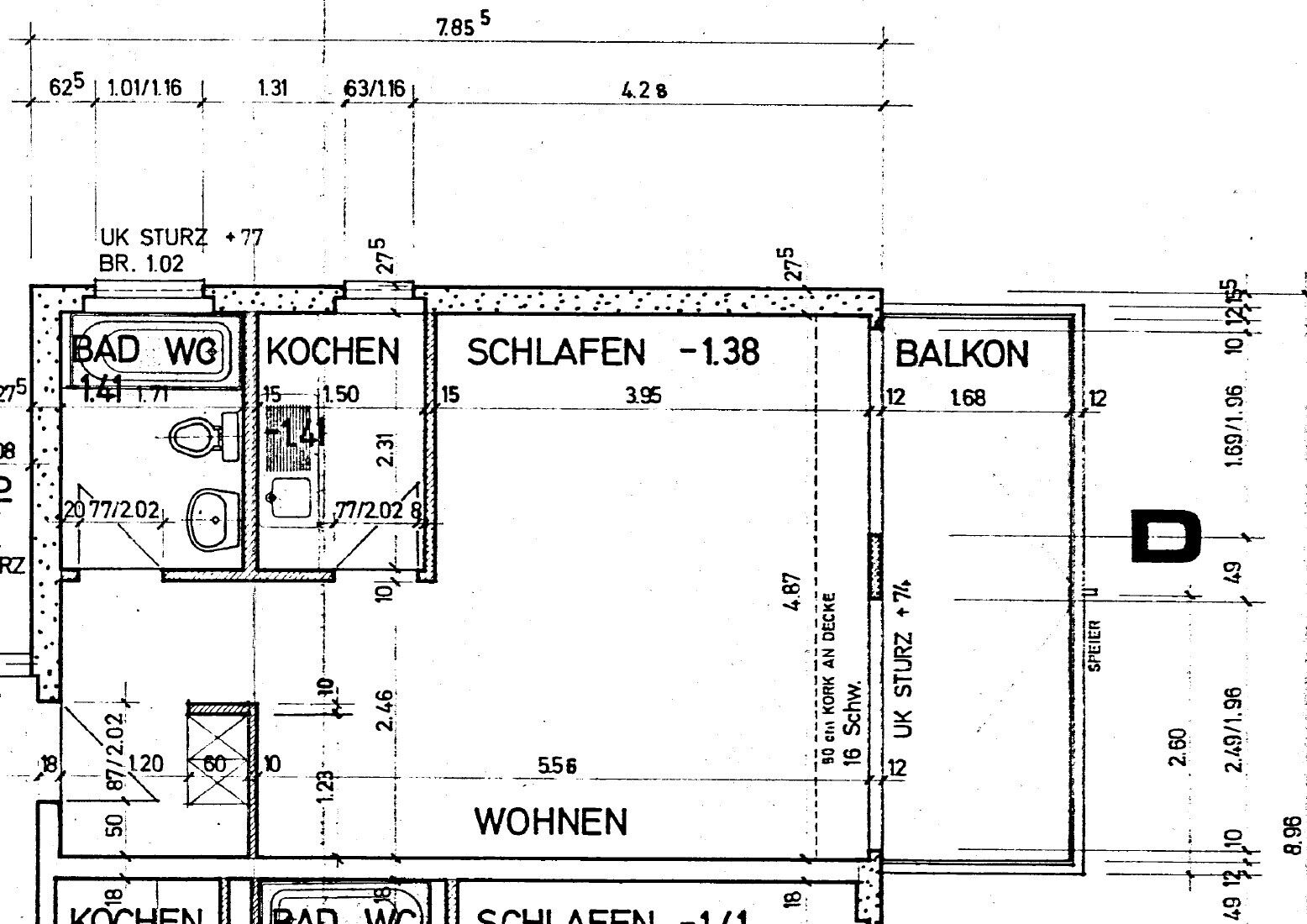 Grundriss einer Wohnung mit Balkon
