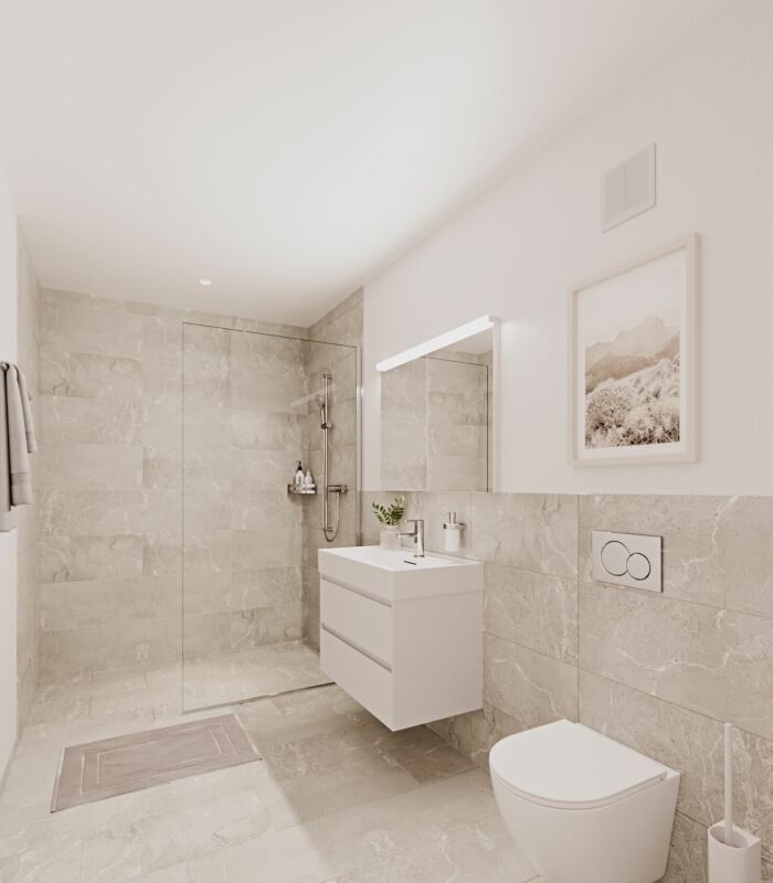 Modernes Badezimmer mit begehbarer Dusche