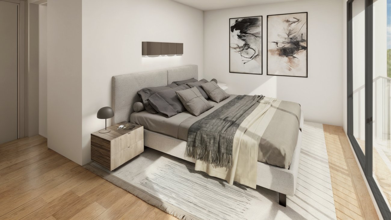 Helles Schlafzimmer mit Balkonzugang