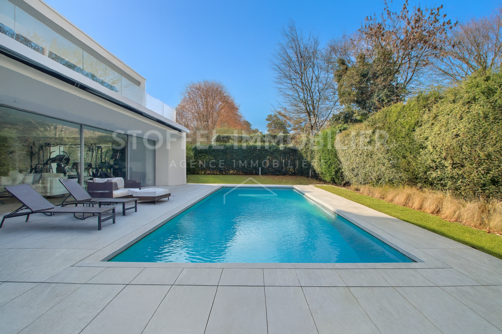 Moderner Außenbereich mit Pool und Terrasse
