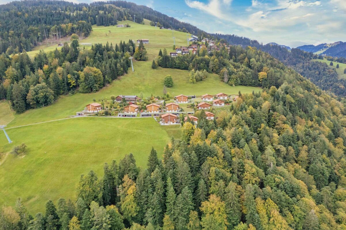 Alpen-Hanglage mit Ferienhäusern