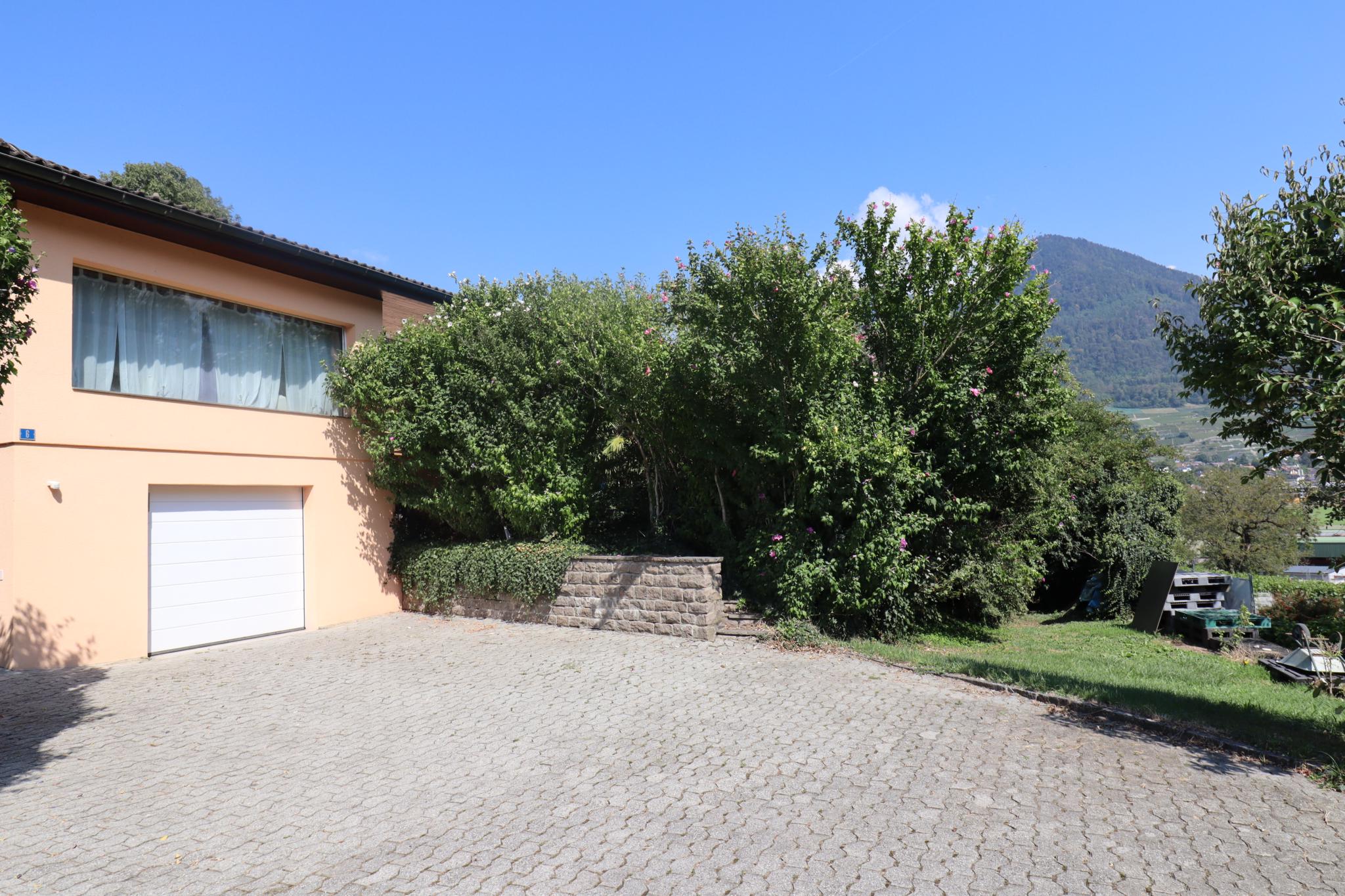 Hauszufahrt mit Garten und Bergblick