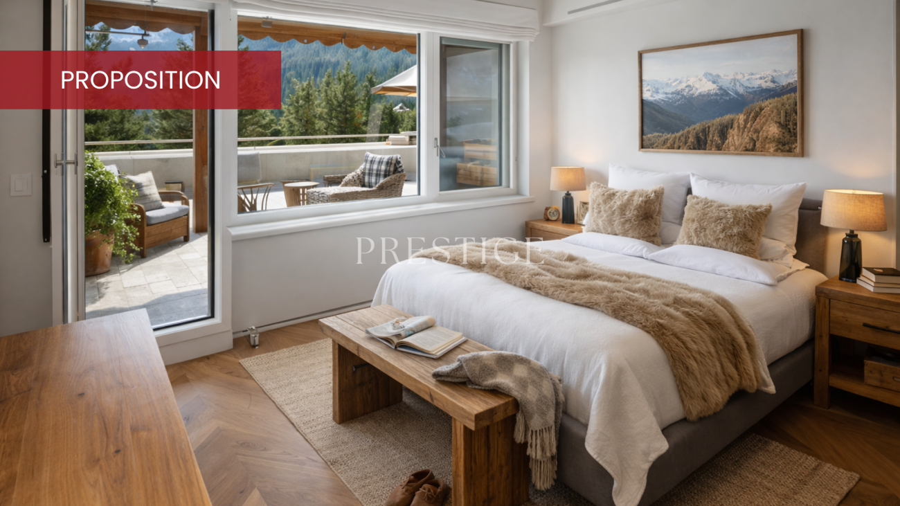 Schlafzimmer mit Bergblick und Terrasse