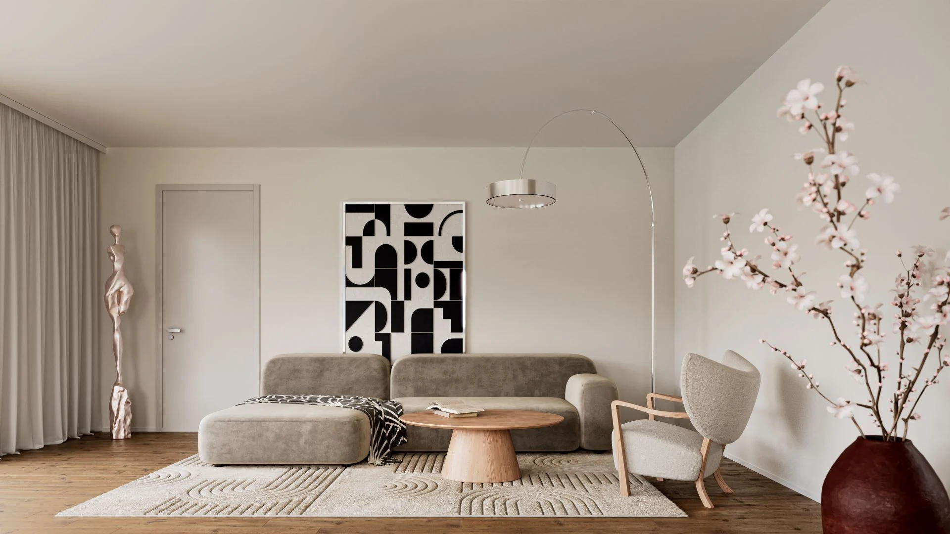 Modernes, minimalistisch eingerichtetes Wohnzimmer