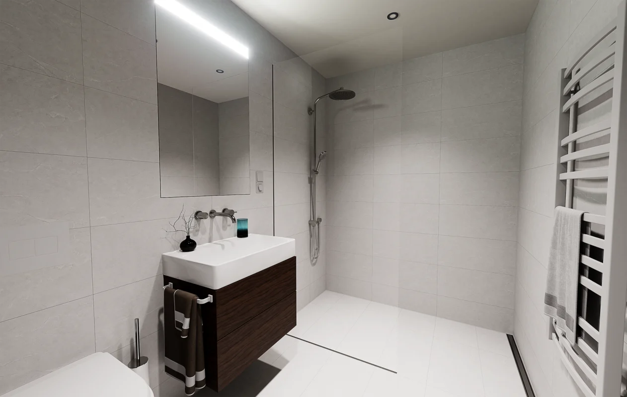 Modernes Badezimmer mit Walk-in-Dusche