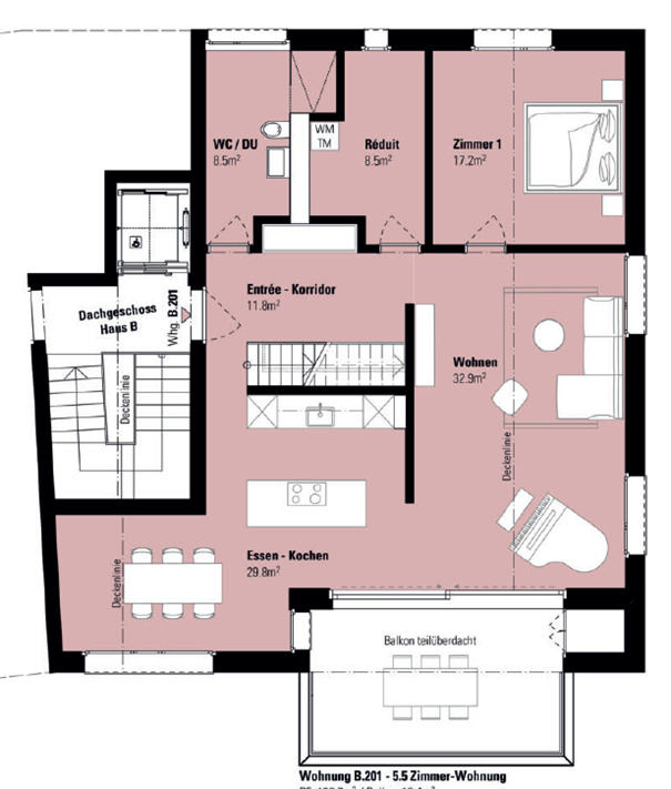 Grundriss einer Dachgeschosswohnung