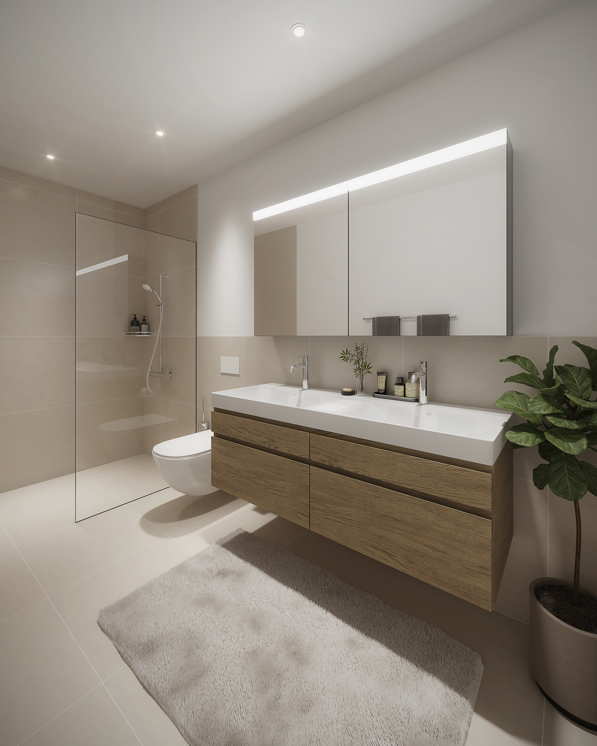 Modernes Badezimmer mit Dusche und Waschtisch