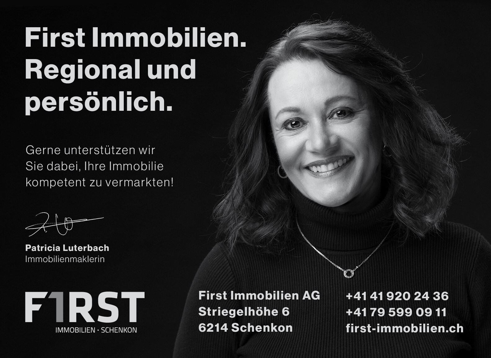Werbeanzeige einer Immobilienmaklerin