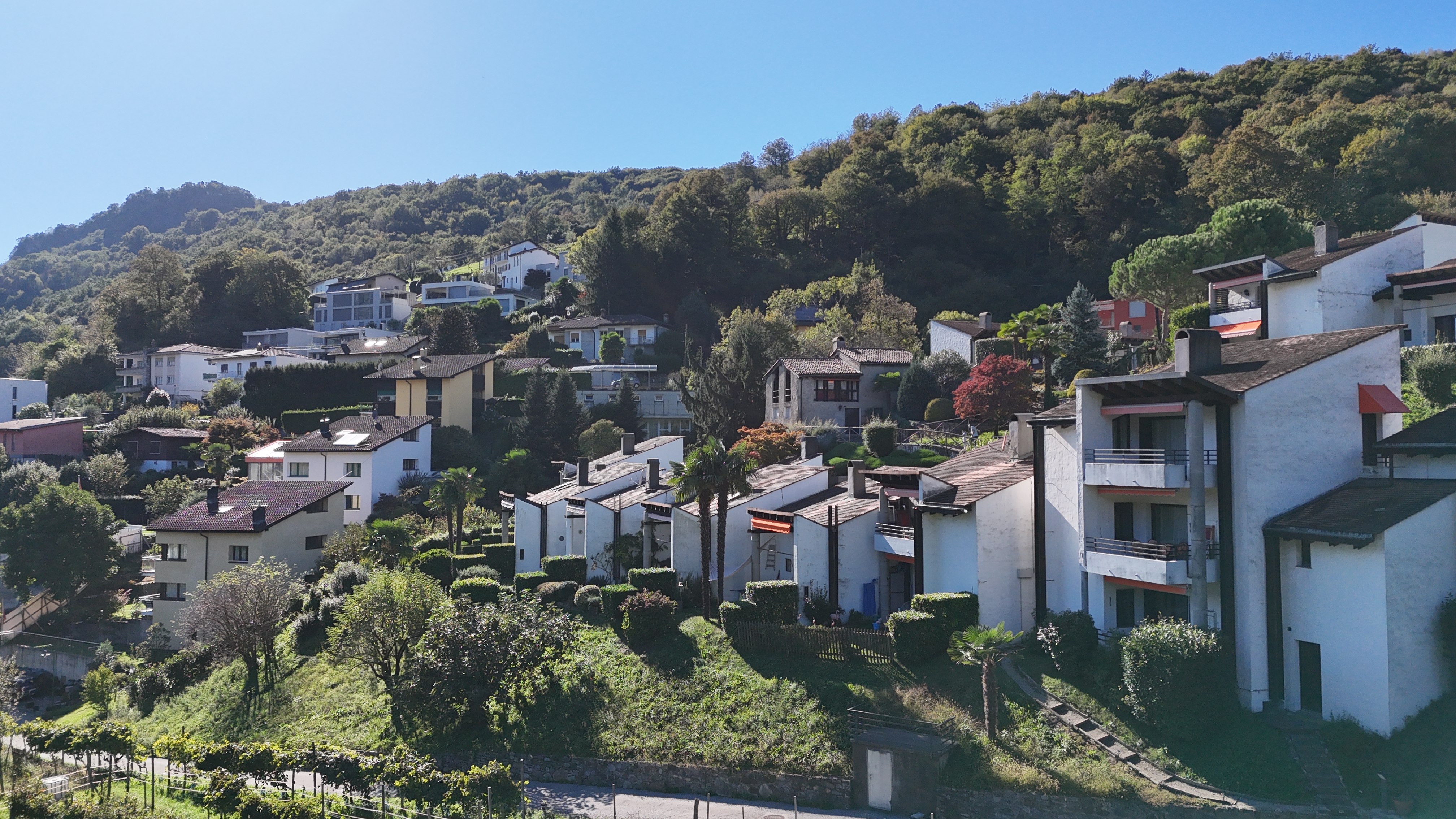 Hügelblick über Wohnsiedlung