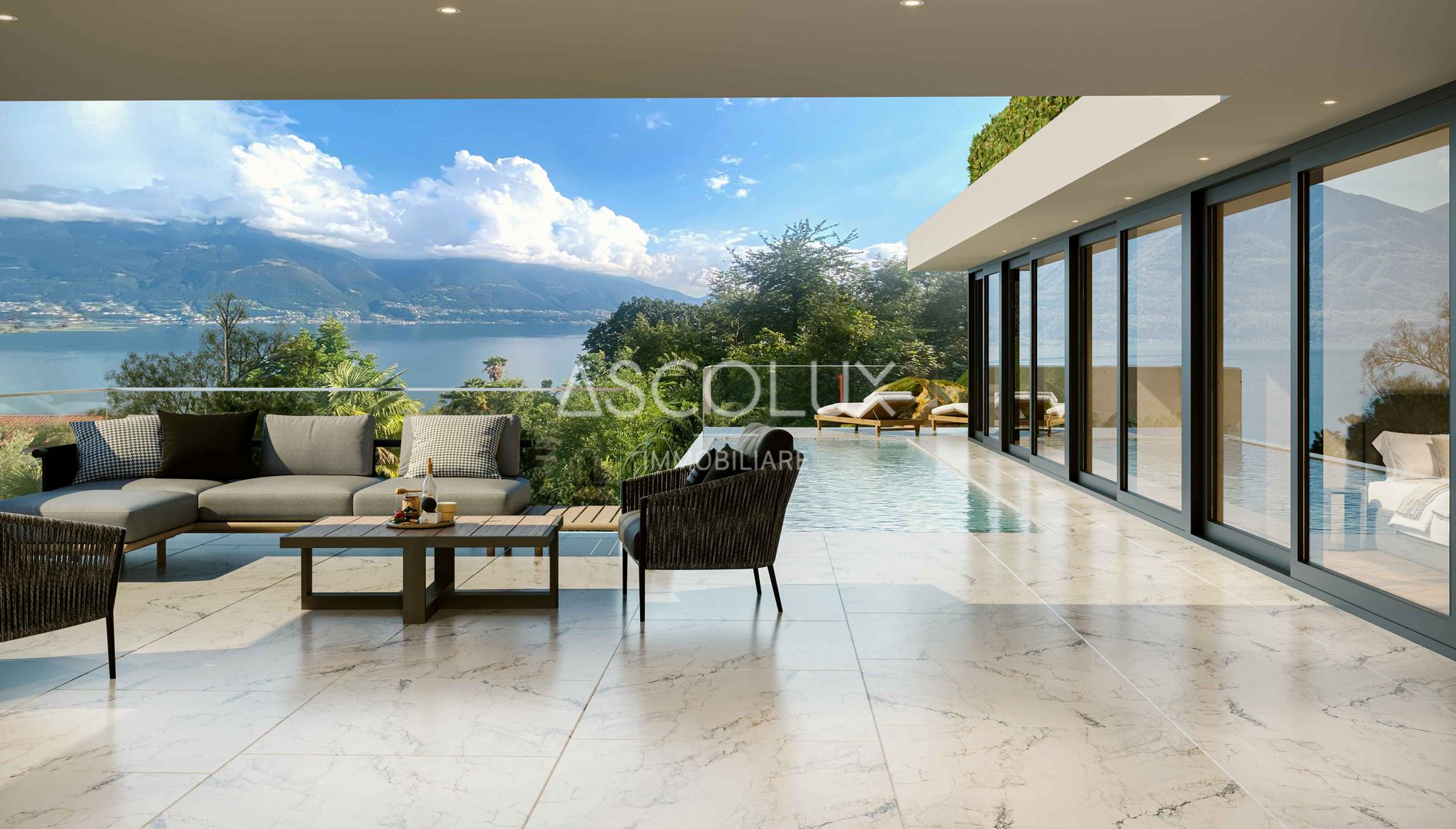 Luxuriöse Terrasse mit Seeblick