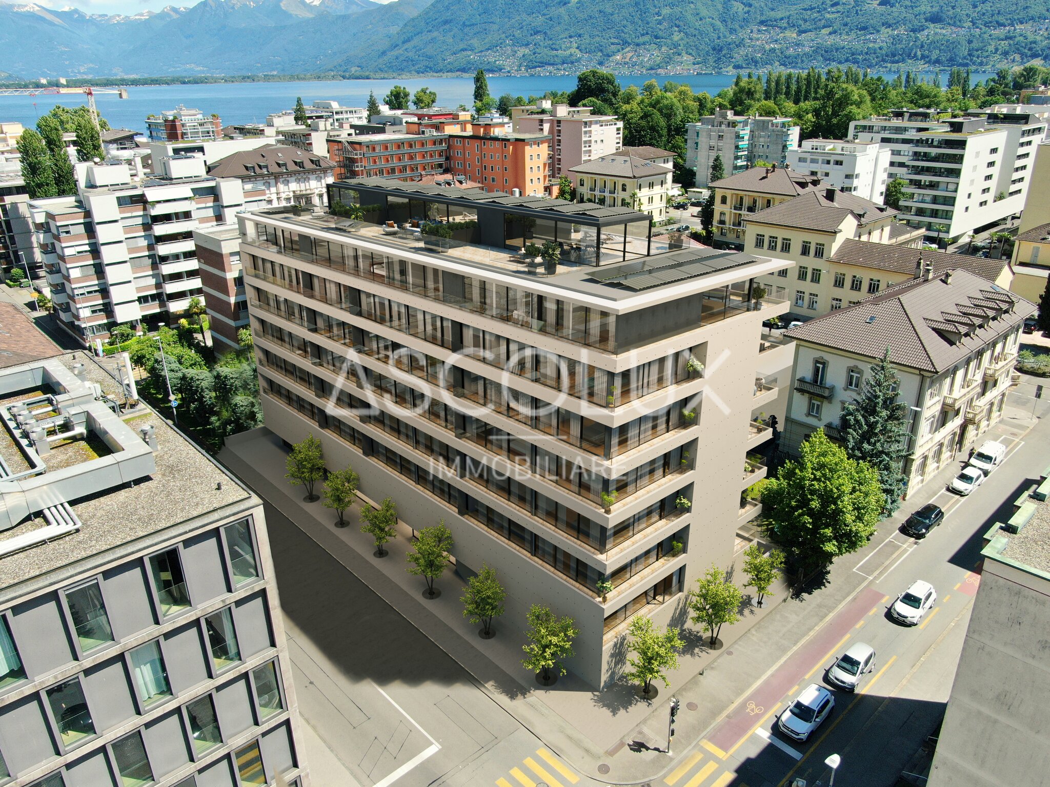 Moderne Wohnanlage am See mit Dachterrasse