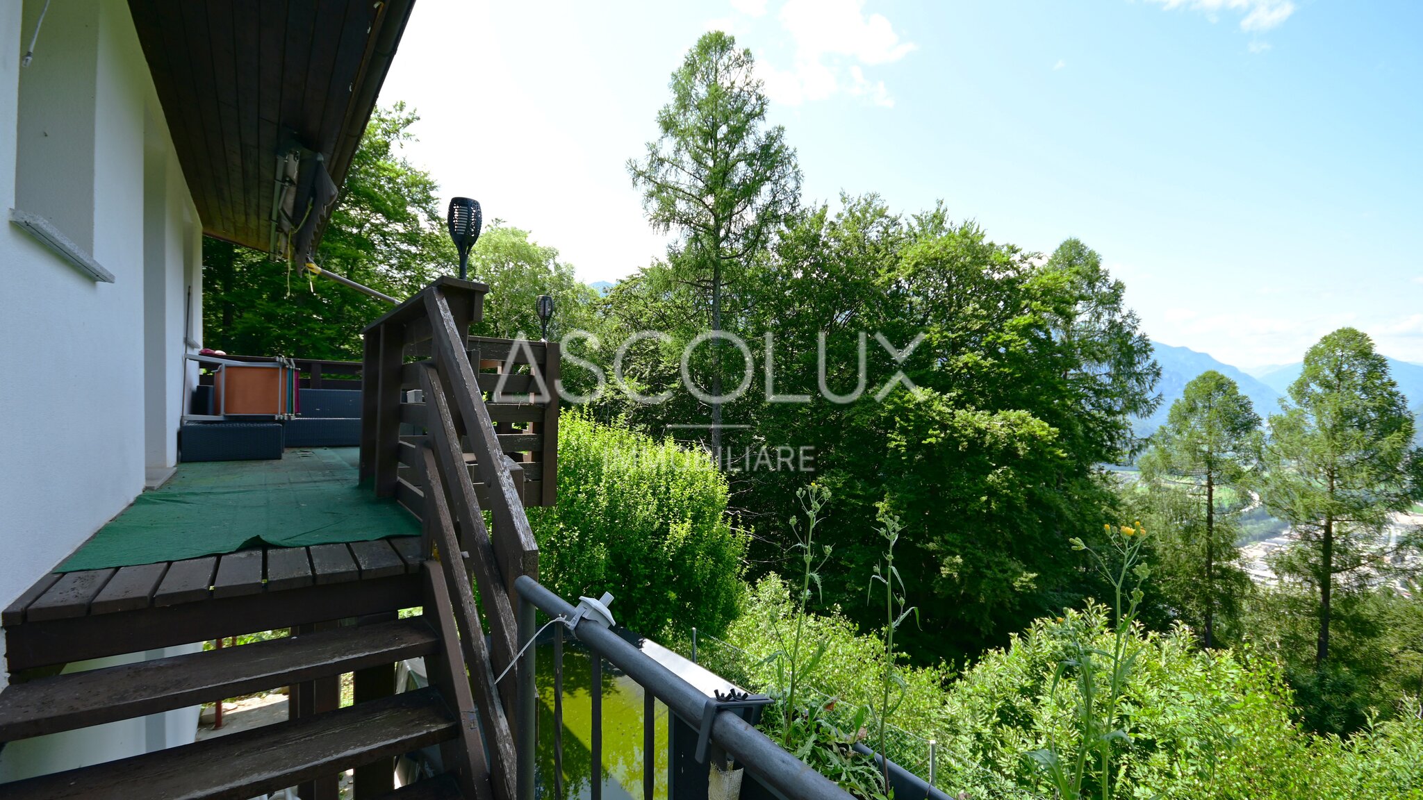 Balkon mit Berg- und Waldblick