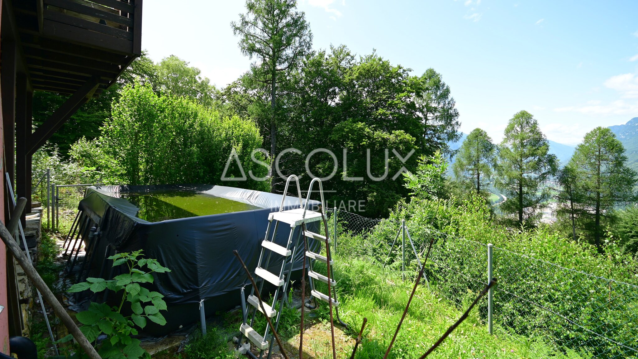 Außenbereich mit Pool und Bergblick