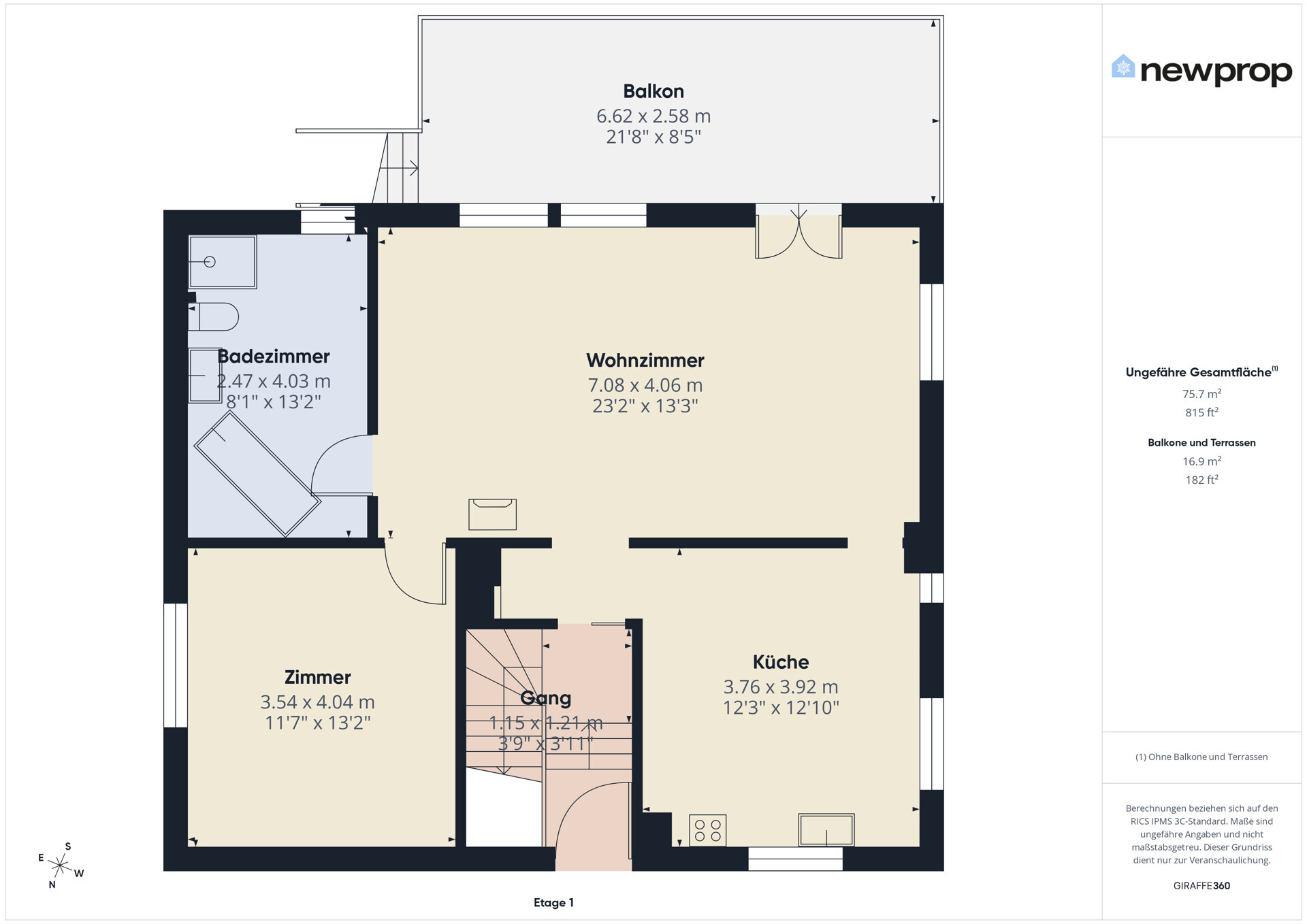 Grundriss einer Wohnung mit Balkon