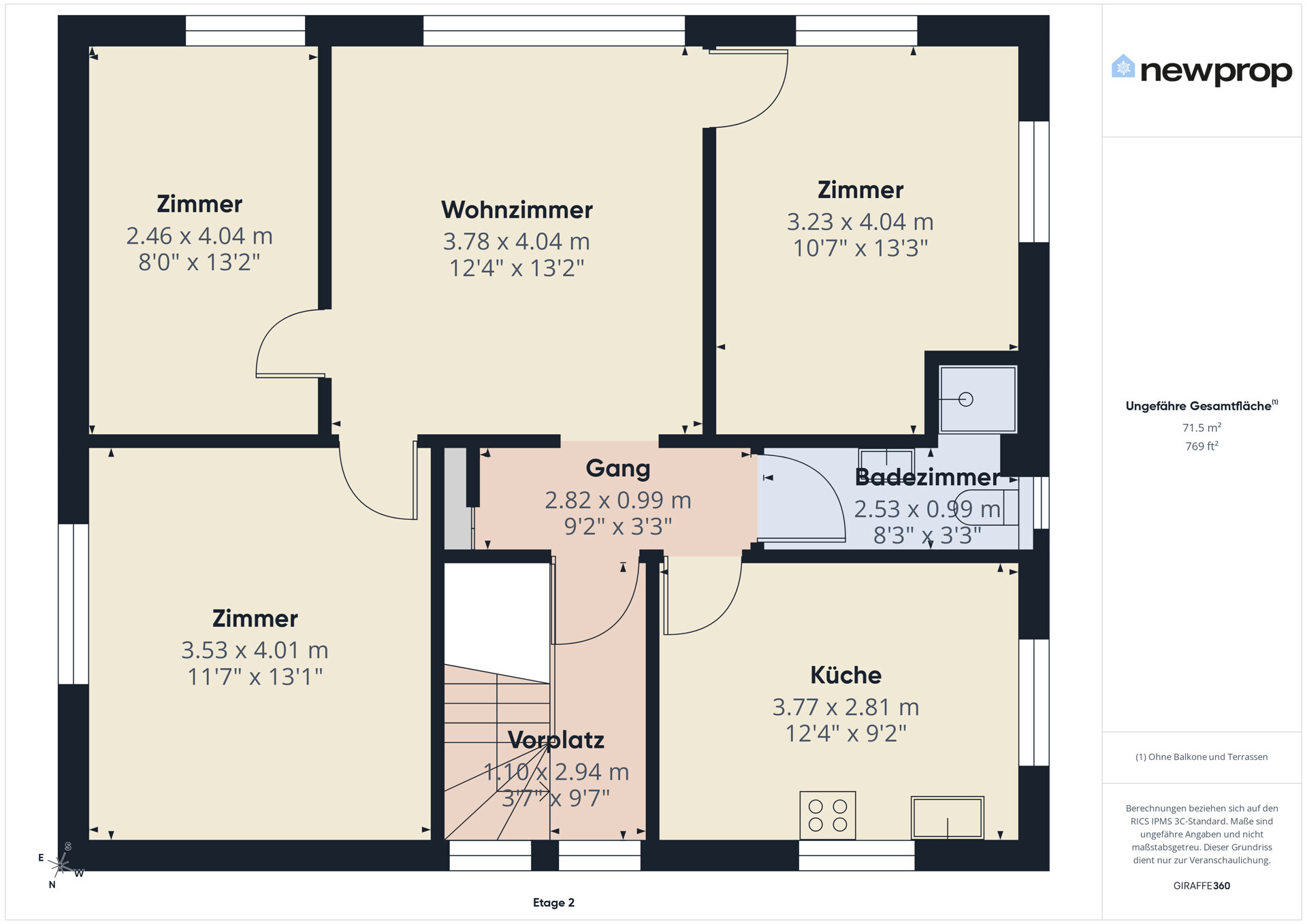 Grundriss einer Wohnung im zweiten Obergeschoss
