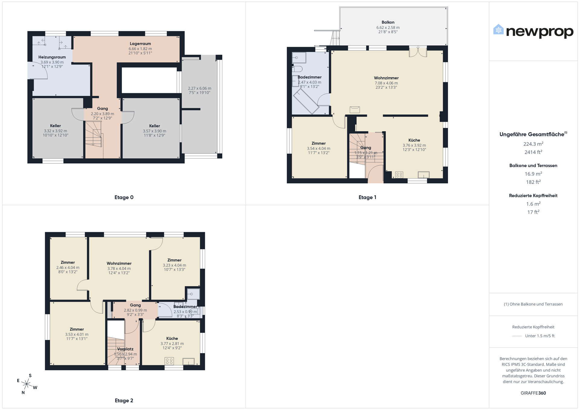 Grundriss einer mehrgeschossigen Wohnung