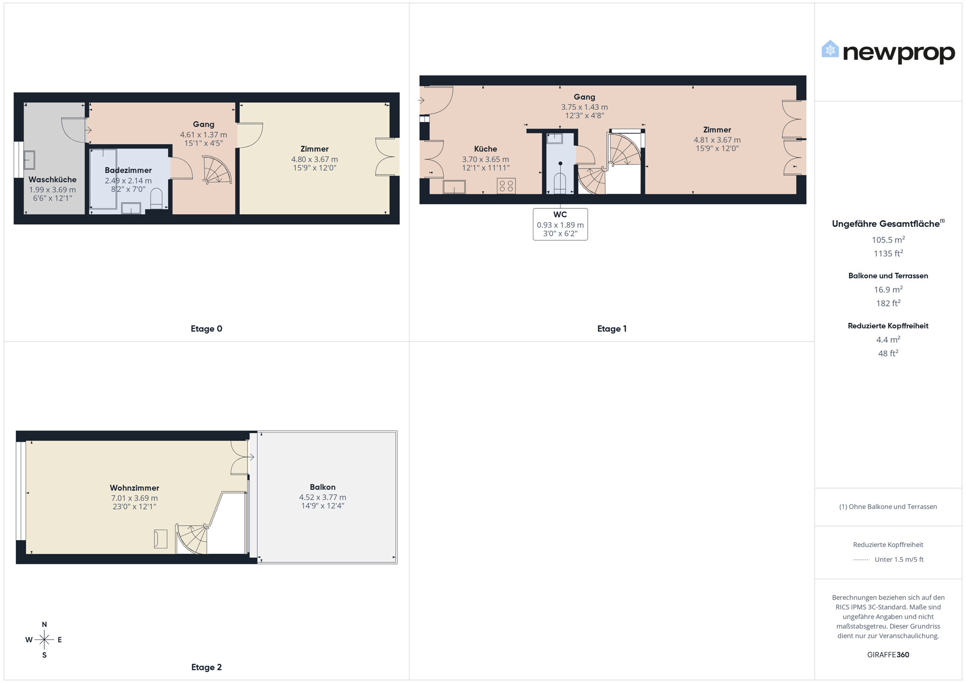 Grundriss einer mehrgeschossigen Wohnung