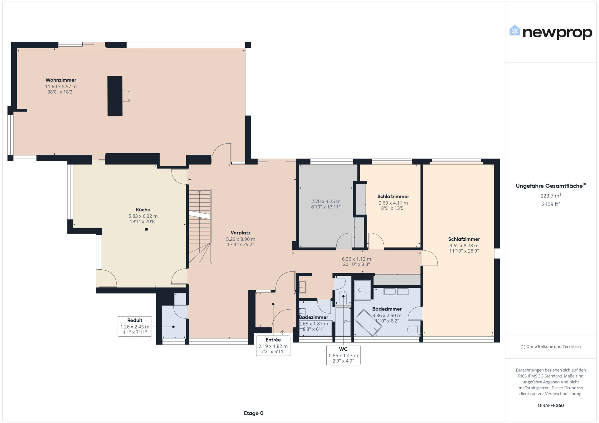 Grundriss einer Wohnung mit mehreren Räumen