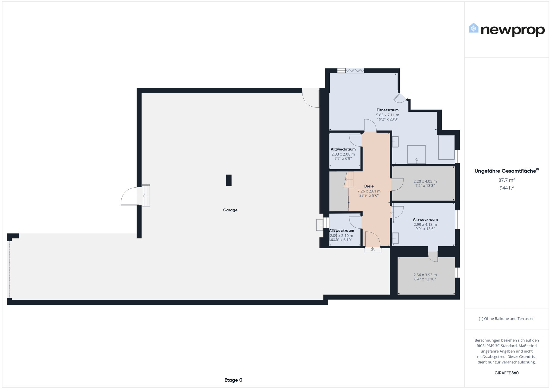 Grundriss einer Garagen- und Nebenraum-Etage