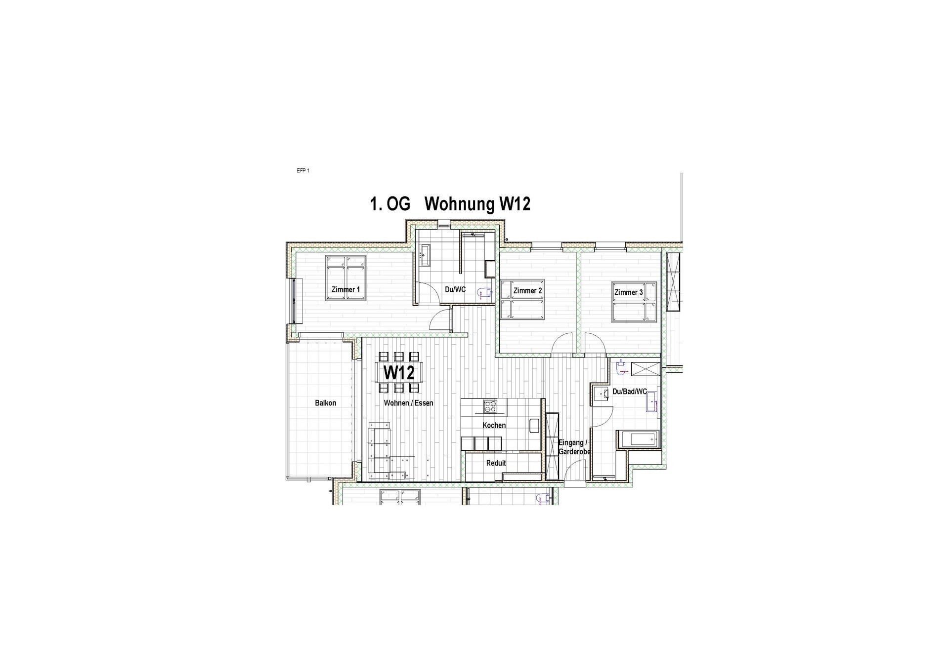 Grundriss einer Wohnung im 1. Obergeschoss