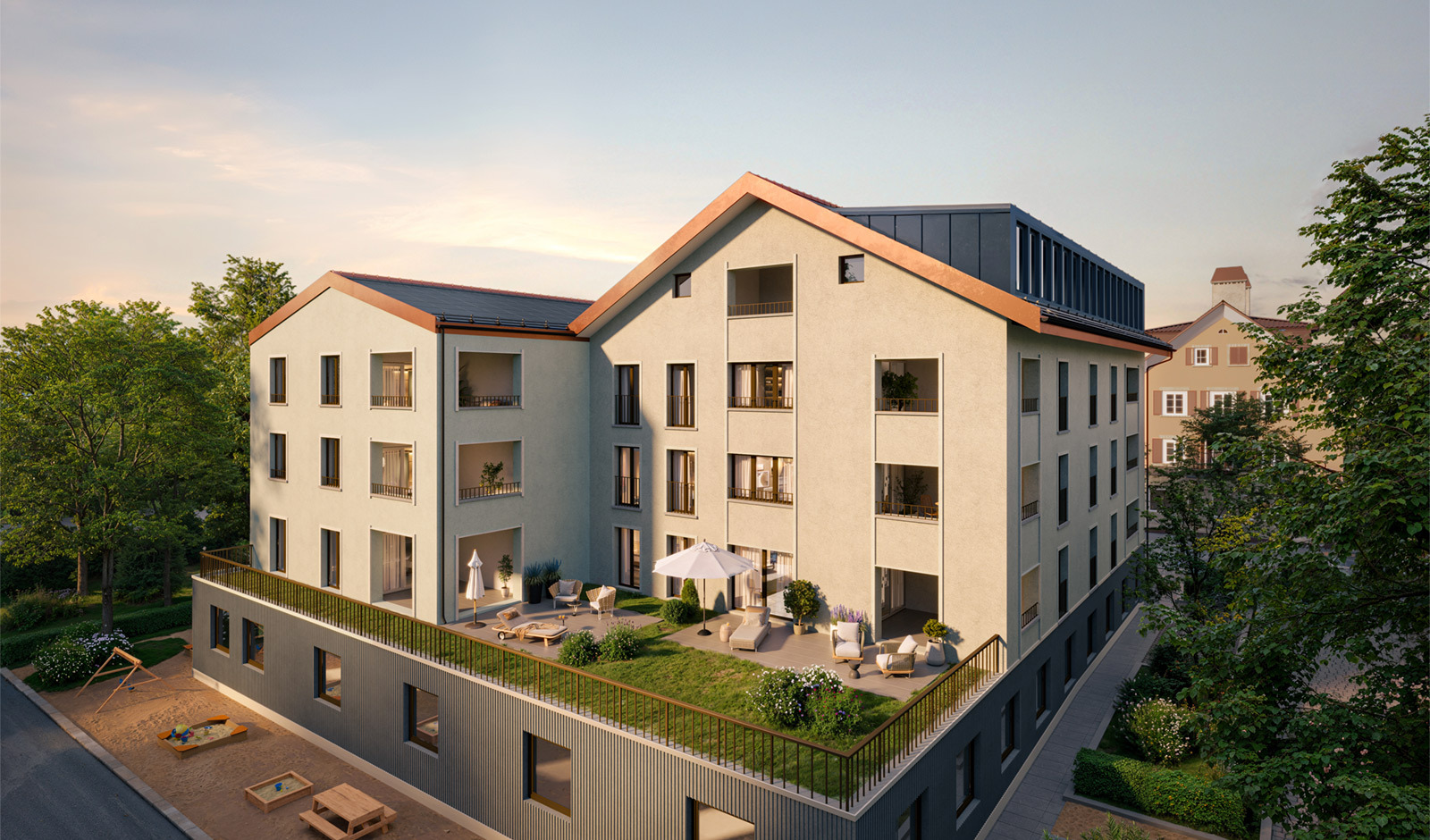 Wohnanlage mit gemeinschaftlicher Dachterrasse