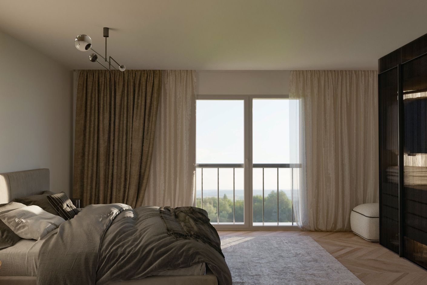 Schlafzimmer mit Balkonblick