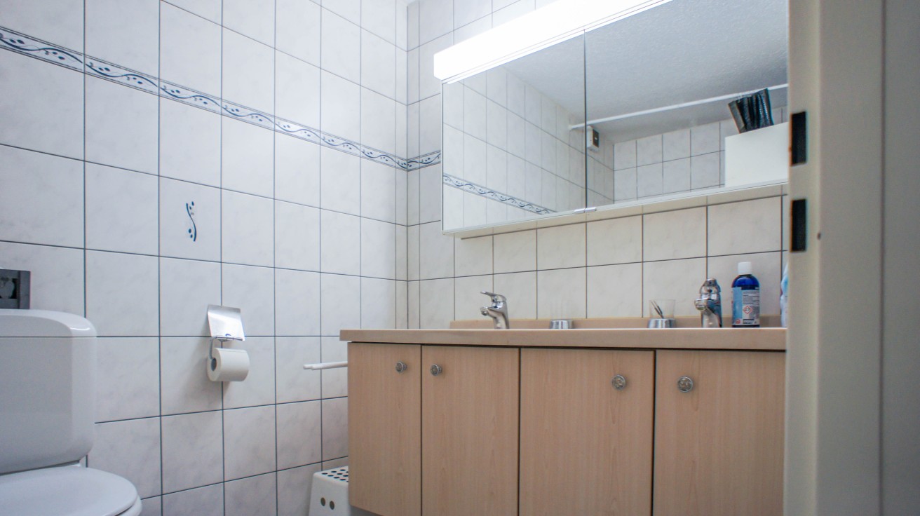 Badezimmer mit Waschtisch und WC