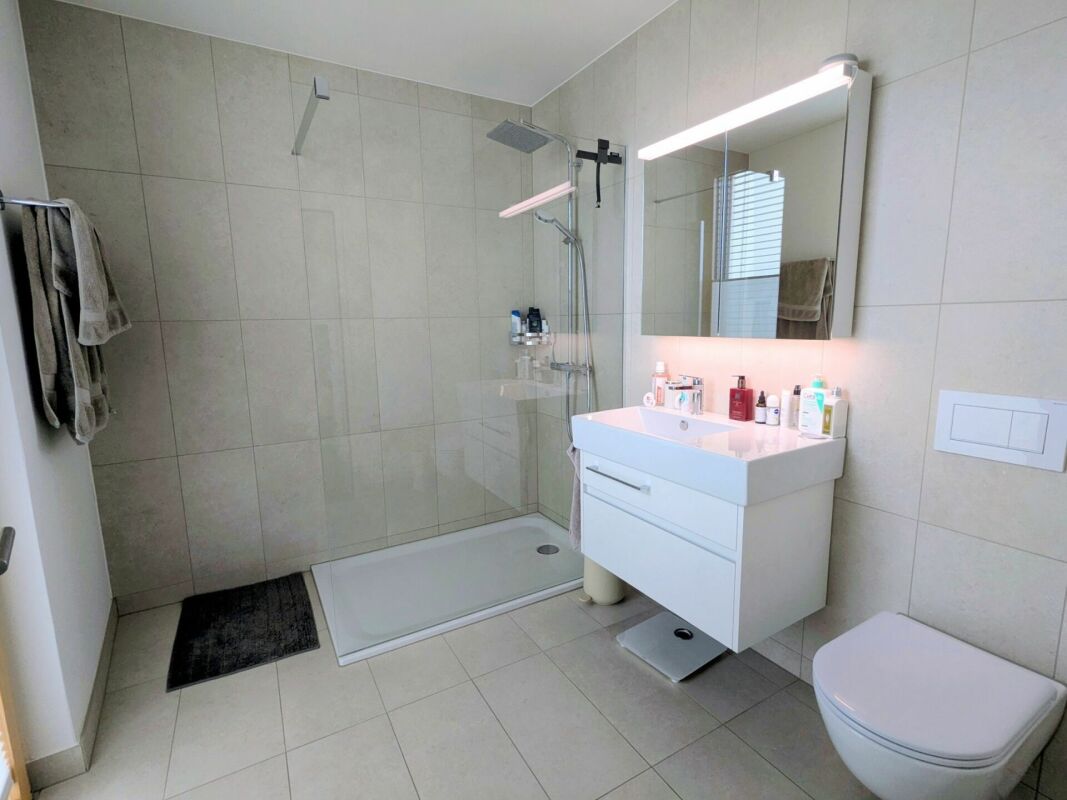 Modernes Badezimmer mit Dusche und Waschtisch