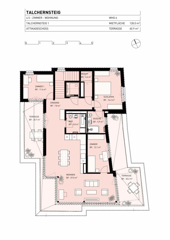 Grundriss einer Wohnung im Dachgeschoss