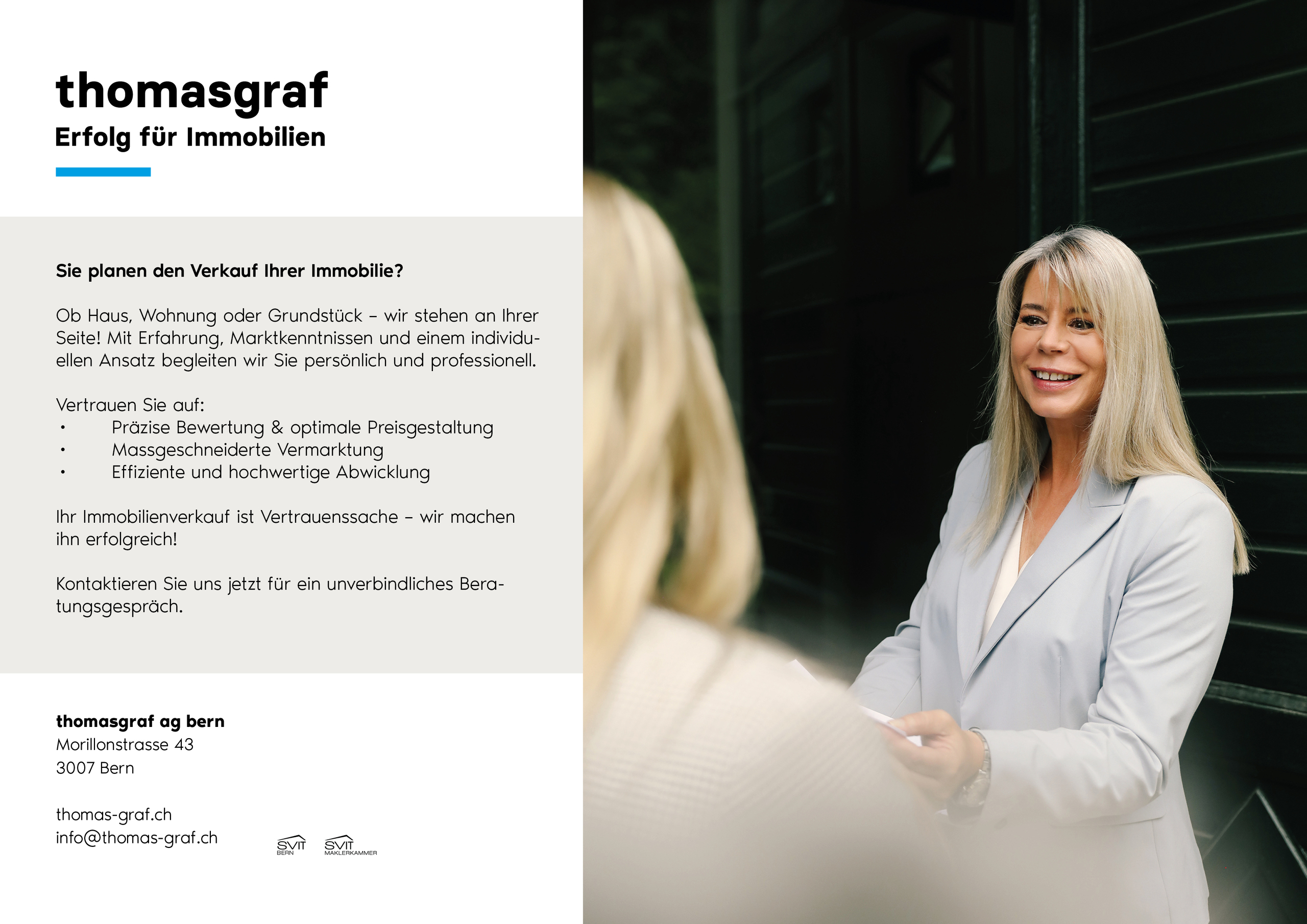 Immobilienmakler-Anzeige mit Kontaktinformationen